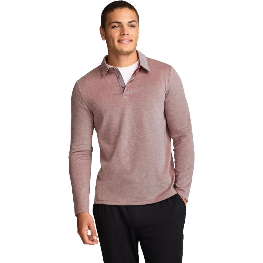 imageJockey Mens Activewear EVERACTIVE Long Sleeve Tech Pique PoloAutumn Heather