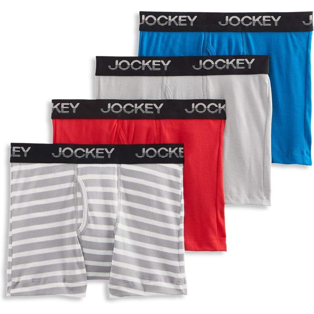 imageJockey Boys Underwear Cotton Blend Boxer Brief 4 PackSpace BlueGrey DoveBrilliant RedGrey Stripe