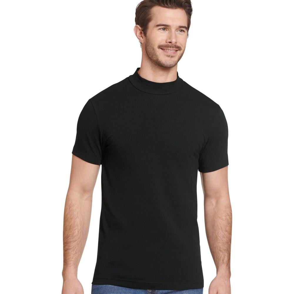 imageJockey Mens Baselayer Cotton Stretch Mock Neck TeeBlack