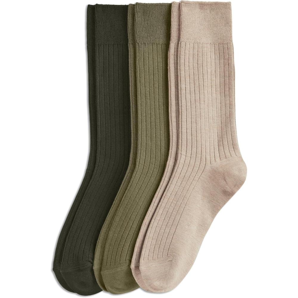 imageJockey Mens Socks Dress Crew Socks  3 PackRocky Beach HeatherSableMire Green