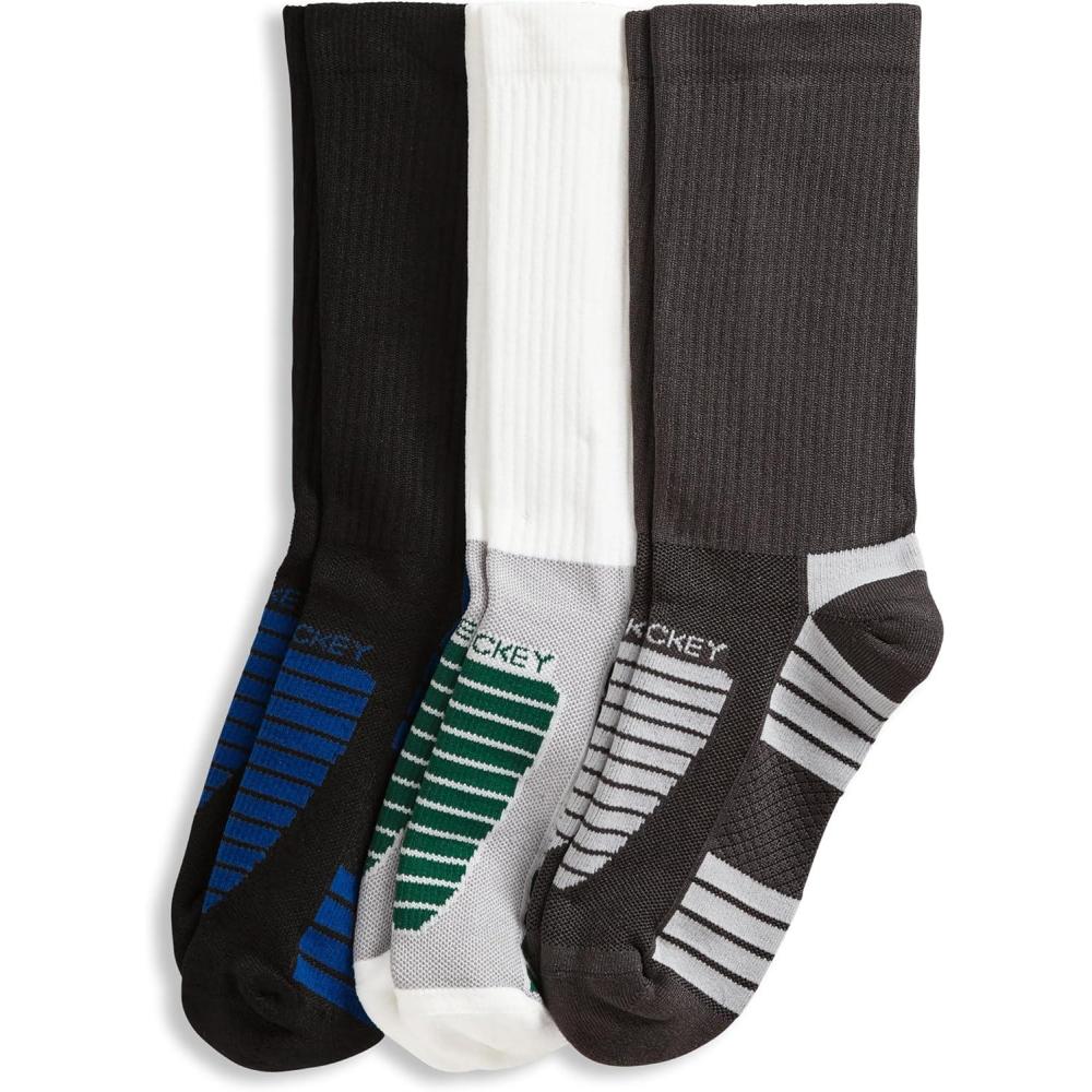 imageJockey Mens Socks Mens Made in America Sport Crew Socks  3 PackBlackGrey on Light GreyWhite on Dark Green