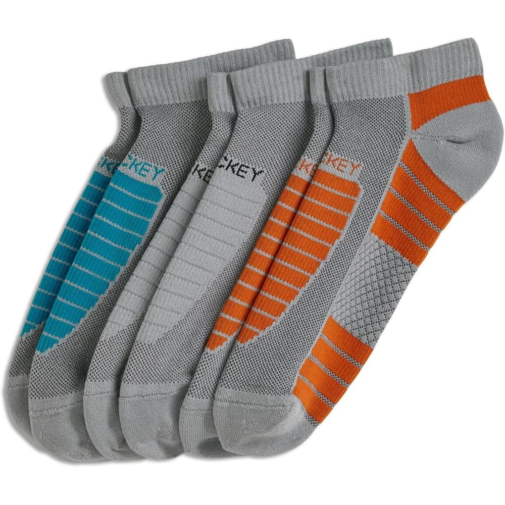imageJockey Mens Socks Mens Made in America Sport Low Cut Socks  3 PackLight Grey on Libby TealLight GreyLight Grey on Orange
