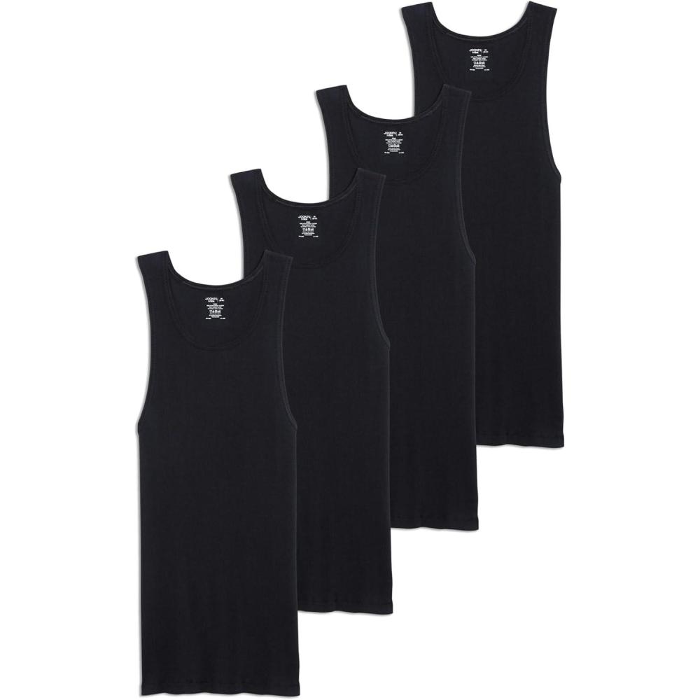 imageJockey Mens Undershirt 100 Cotton AShirt Tank 4 PackBlack