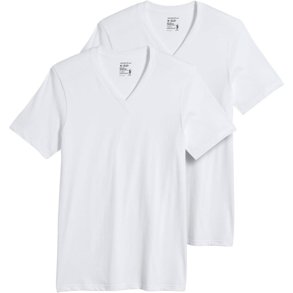 imageJockey Mens Undershirt Big Man Classic VNeck Undershirt 2 PackWhite