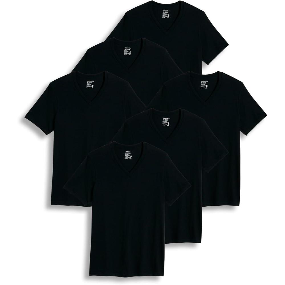 imageJockey Mens Undershirt Classic VNeck Undershirt 6 PackBlack