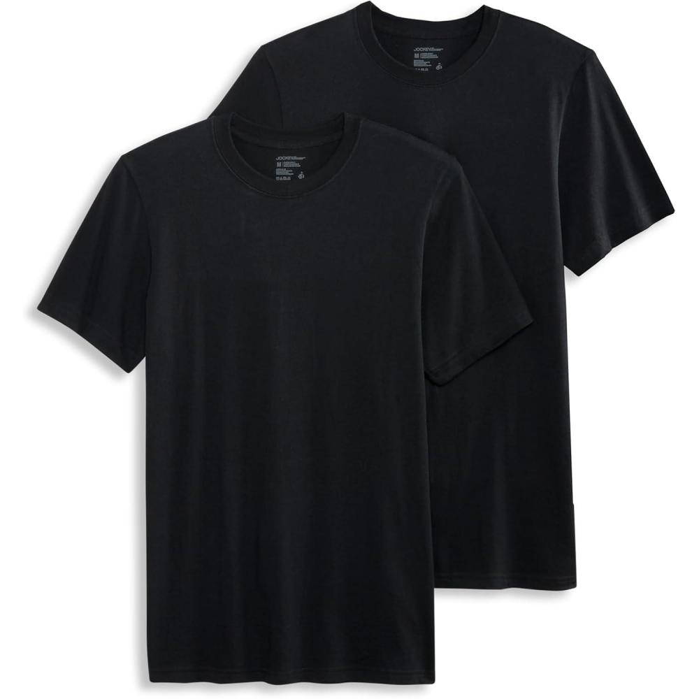 imageJockey Mens Undershirt Made in America 100 Cotton Crew Neck Undershirt  2 PackBlack