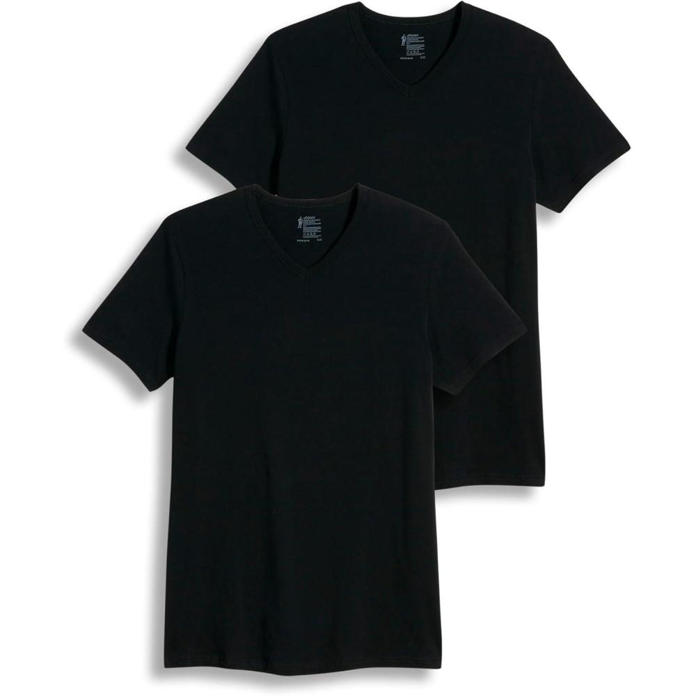 imageJockey Mens Undershirt Slim Fit Cotton Stretch VNeck Undershirt  2 PackBlack