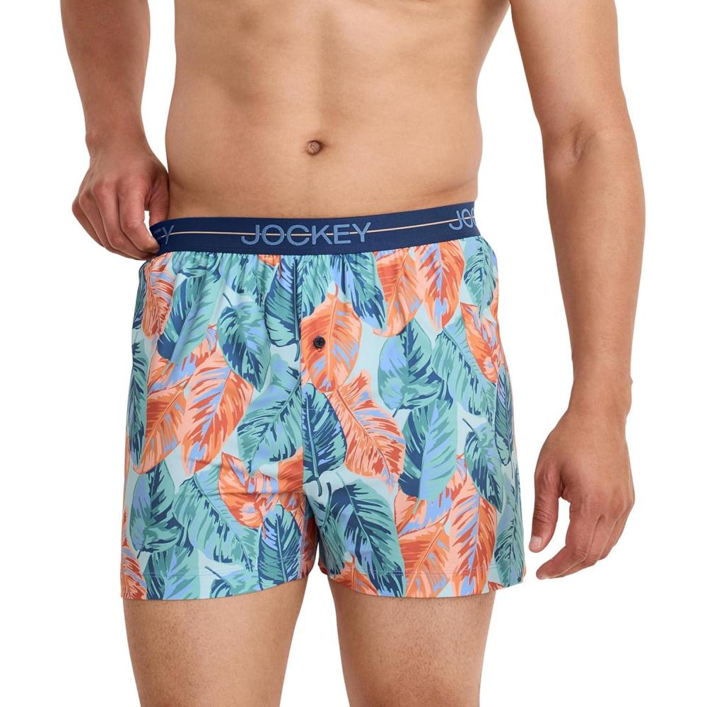 imageJockey Mens Underwear Active Microfiber 45quot BoxerArtistic Palm Blues