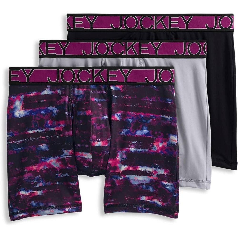 imageJockey Mens Underwear Active Microfiber 5quot Boxer Brief  3 PackGrey Dove  Smoky StripeBlack