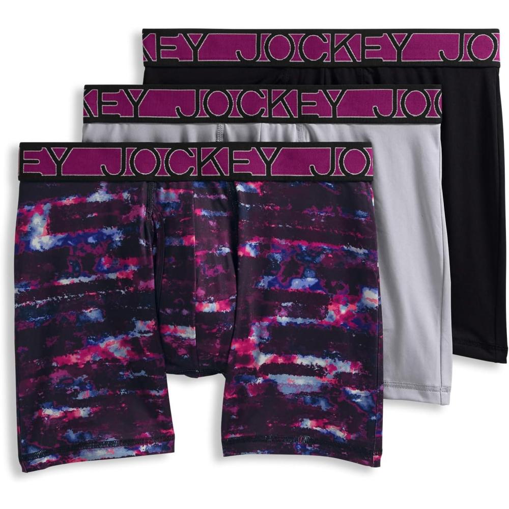 imageJockey Mens Underwear Active Microfiber 5quot Boxer Brief 3 PackGrey DoveSmoky StripeBlack