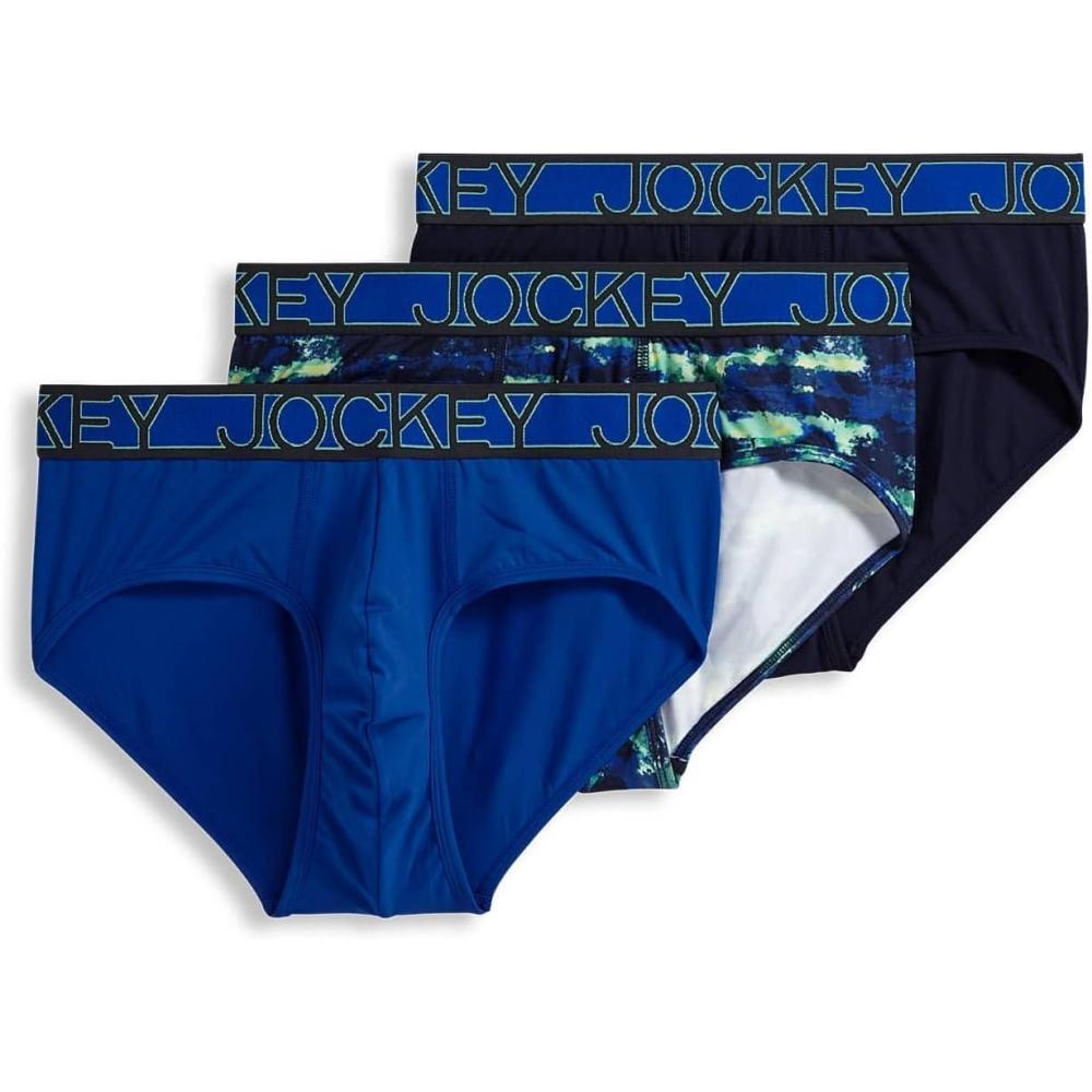 imageJockey Mens Underwear Active Microfiber Brief  3 PackBluest BlueSmoky Stripe BluesTrue Navy