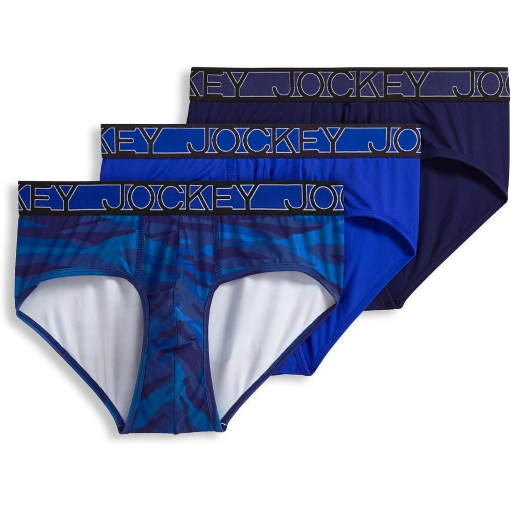 imageJockey Mens Underwear Active Microfiber Brief 3 PackMajestic BlueOceanic CamoOutrageous Blue