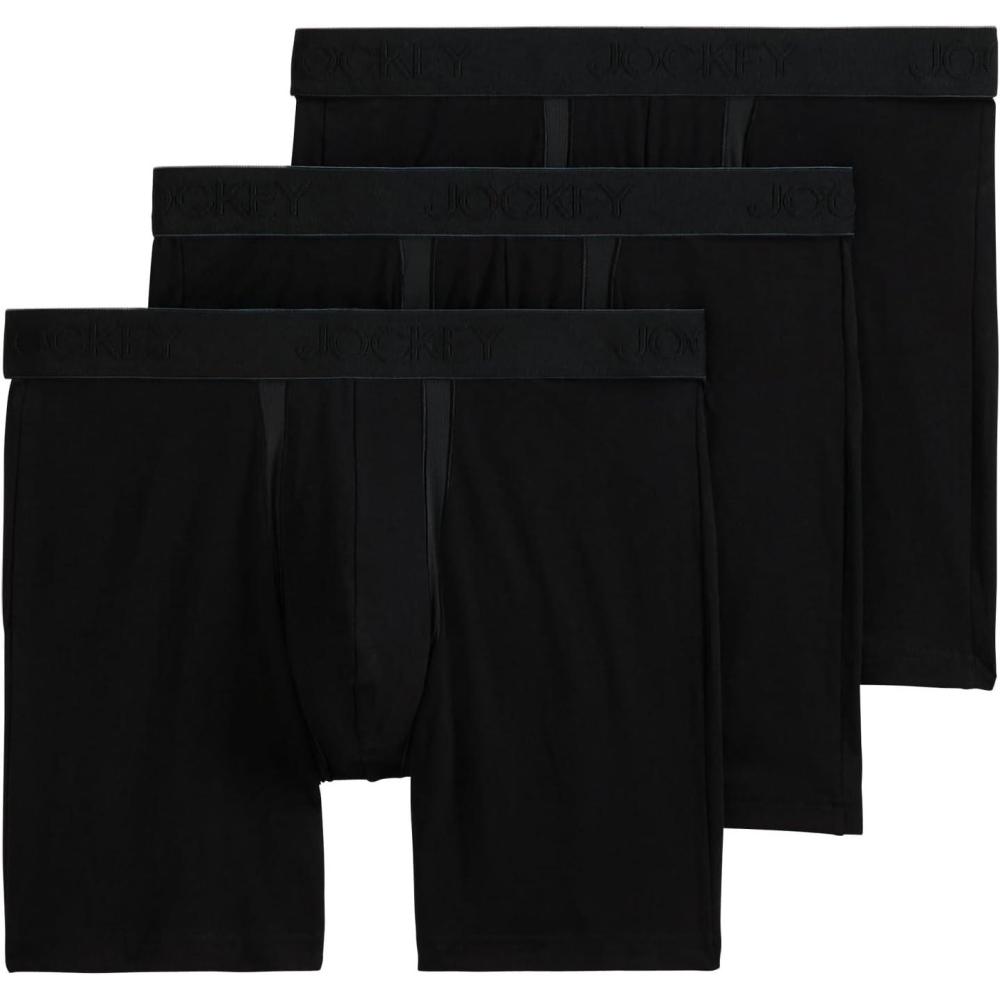 imageJockey Mens Underwear Chafe Proof Pouch Cotton Stretch 6quot Boxer Brief 3 PackBlack
