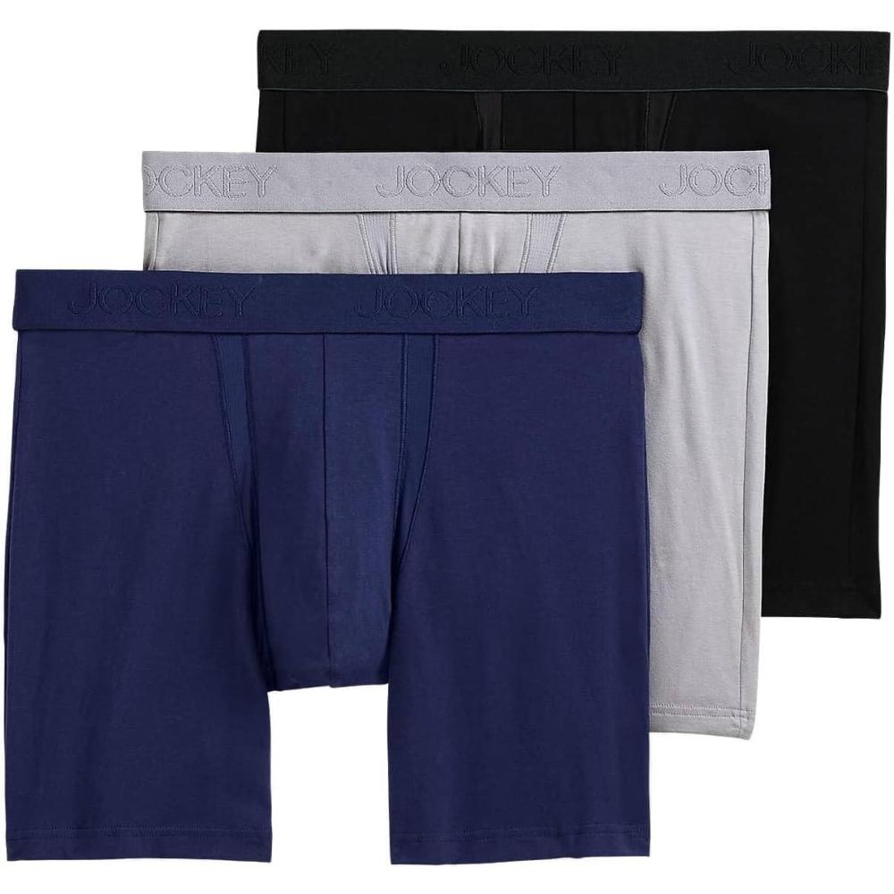 imageJockey Mens Underwear Chafe Proof Pouch Cotton Stretch 6quot Boxer Brief 3 PackJust Past MidnightMid GreyBlack