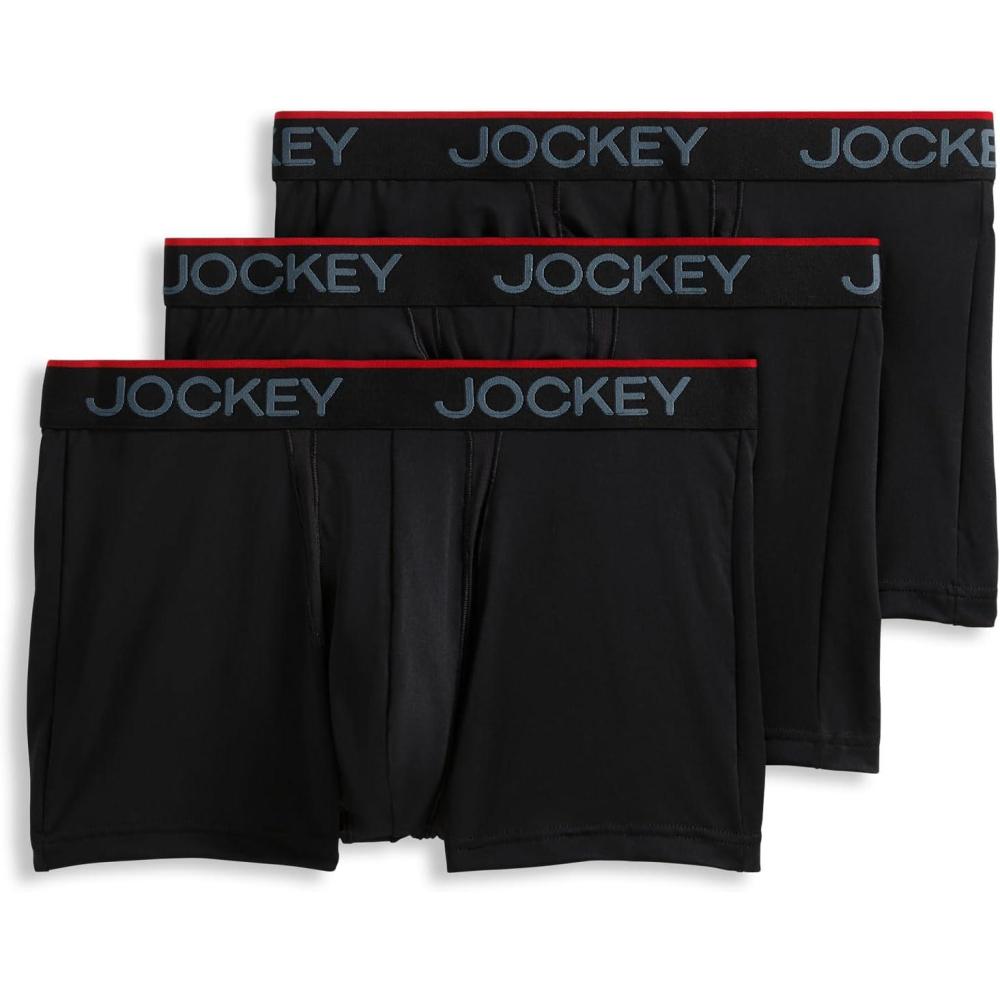 imageJockey Mens Underwear Chafe Proof Pouch Microfiber 3quot Trunk  3 PackBlack