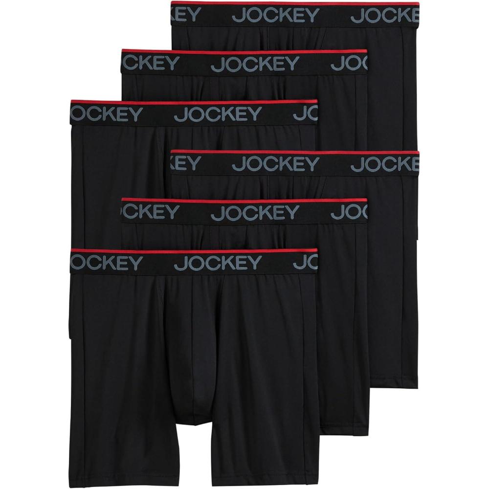 imageJockey Mens Underwear Chafe Proof Pouch Microfiber 6quot Boxer Brief  6 PackBlack