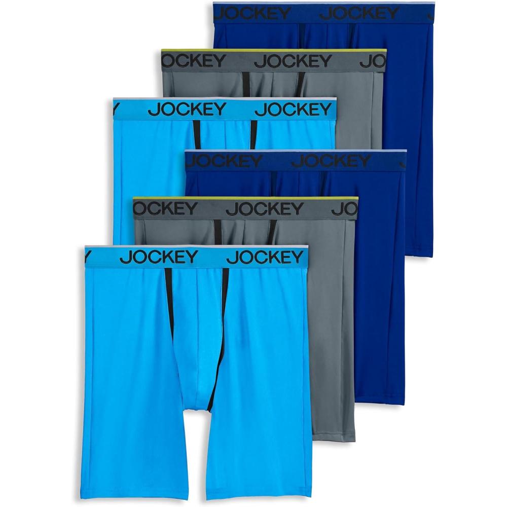 imageJockey Mens Underwear Chafe Proof Pouch Microfiber 85quot Long Leg Boxer Brief 6 PackOcean Ash