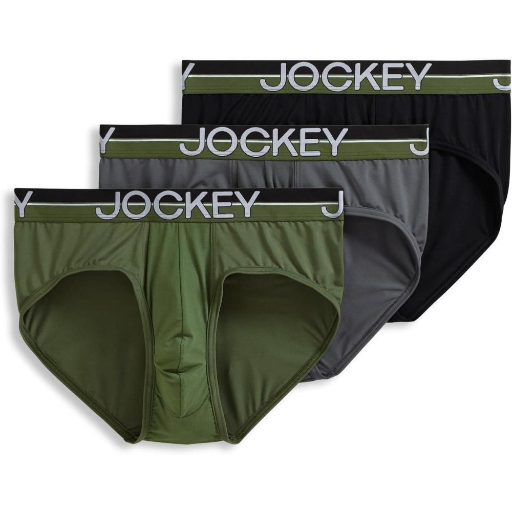 imageJockey Mens Underwear Infinite Cool Microfiber Stretch Brief 3 PackMilitary GreenBattleship GreyBlack