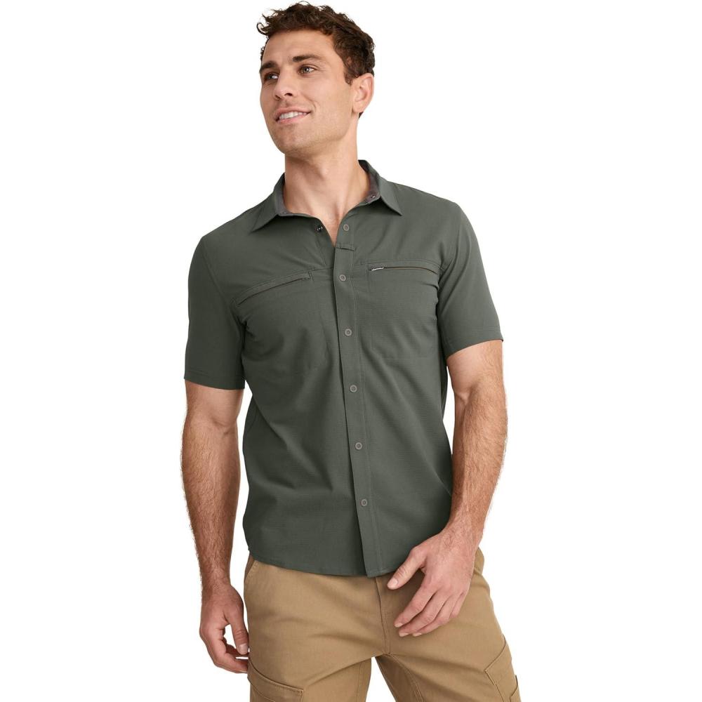 imageJockey Outdoors Mens Casualwear Short Sleeve Snap Woven ShirtBrunswick Green