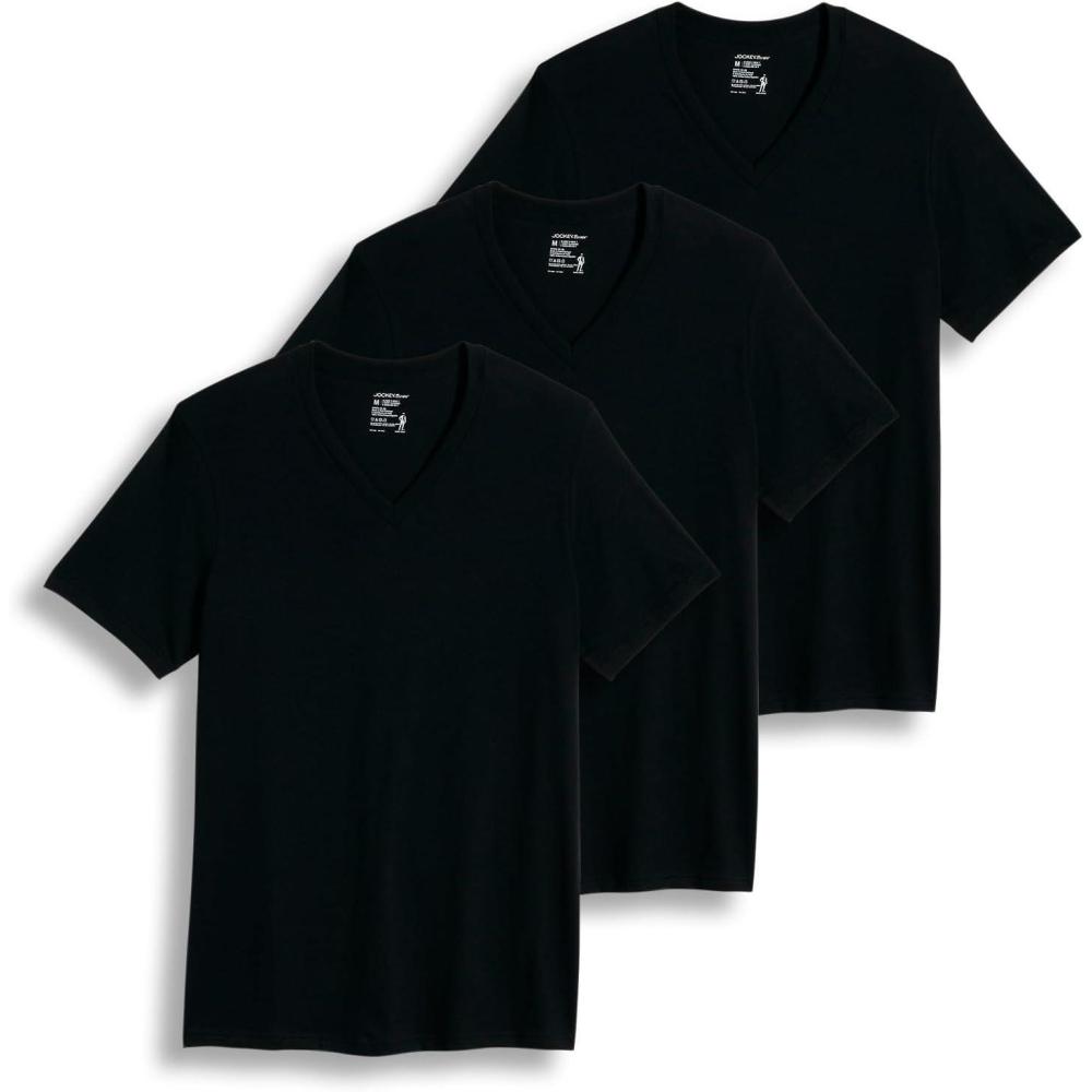 imageJockey TShirts for Men  V Neck Undershirts Cotton Mens TShirts  3 PackBlack