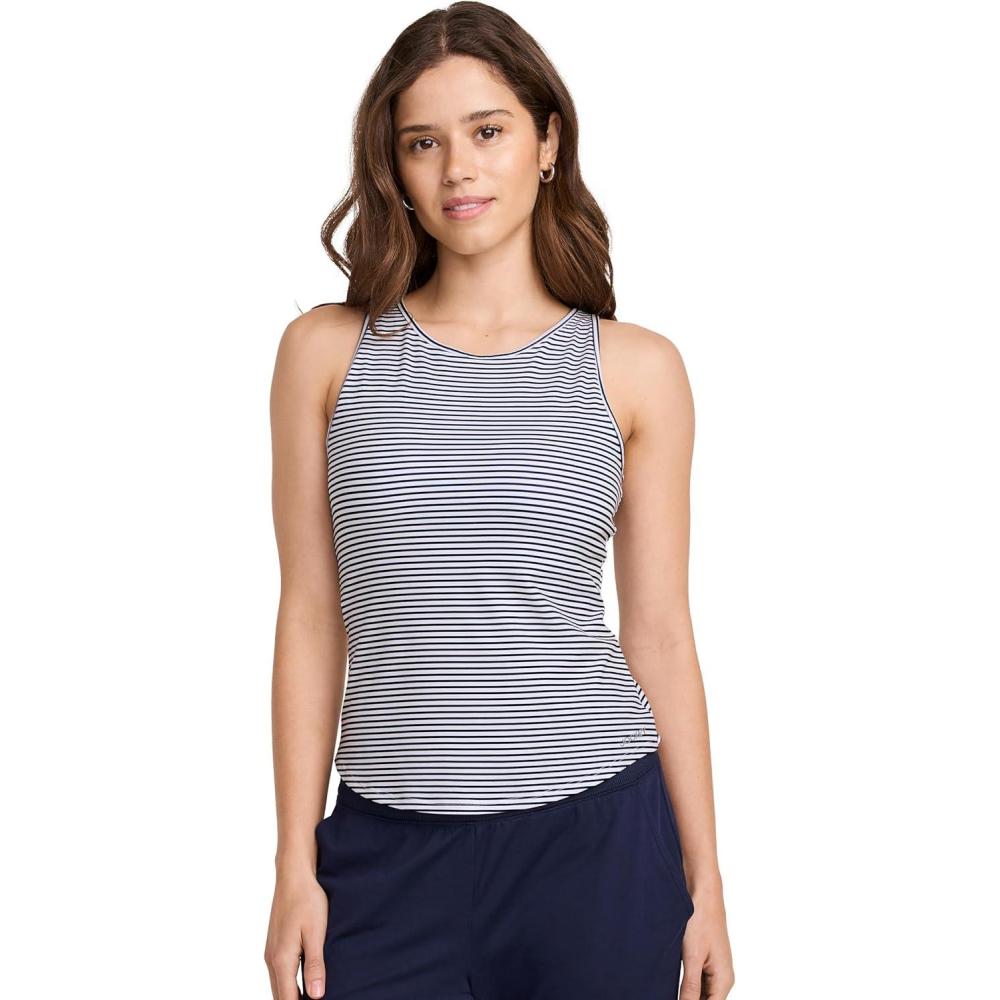 imageJockey Womens Activewear EVERACTIVE Racerback Tank with Builtin BraNavy Jess Stripe