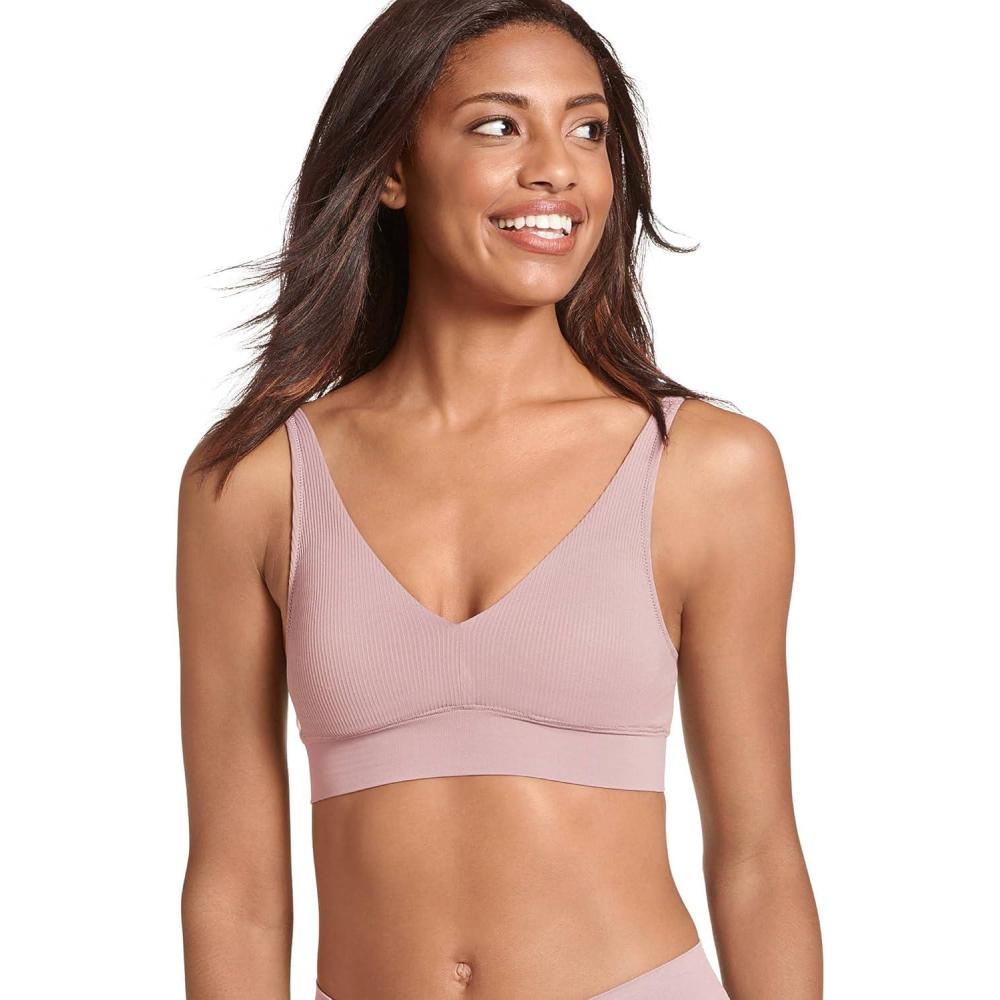 imageJockey Womens Bra Seamfree Rib Molded Cup Plunge BralettePink Haze