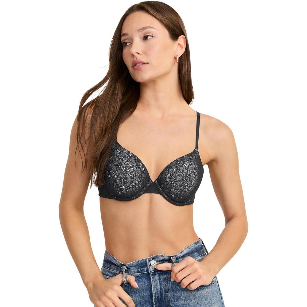 imageJockey Womens Bra Smooth ampamp Sleek Lace Demi Coverage Underwire TShirt BraBlack
