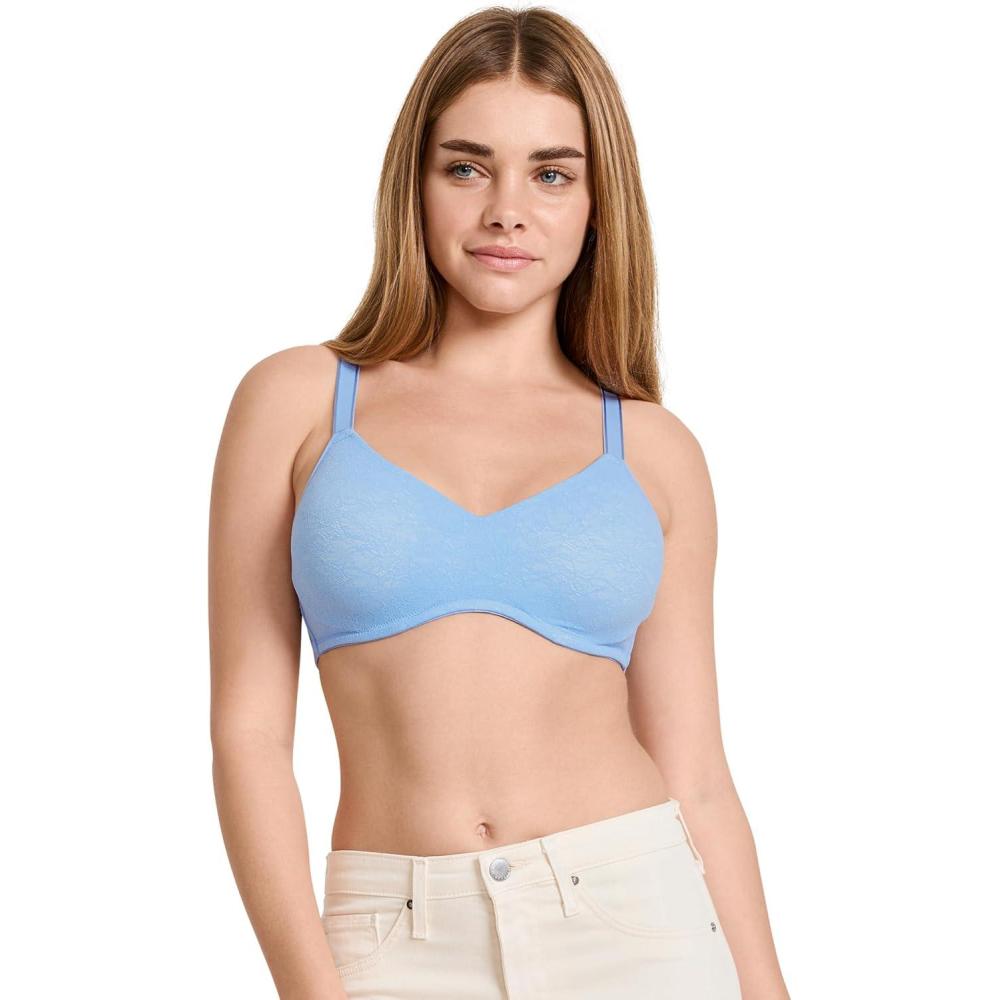 imageJockey Womens Bra Smooth ampamp Sleek Lace Full Coverage Wirefree TShirt BraPicasso Blue