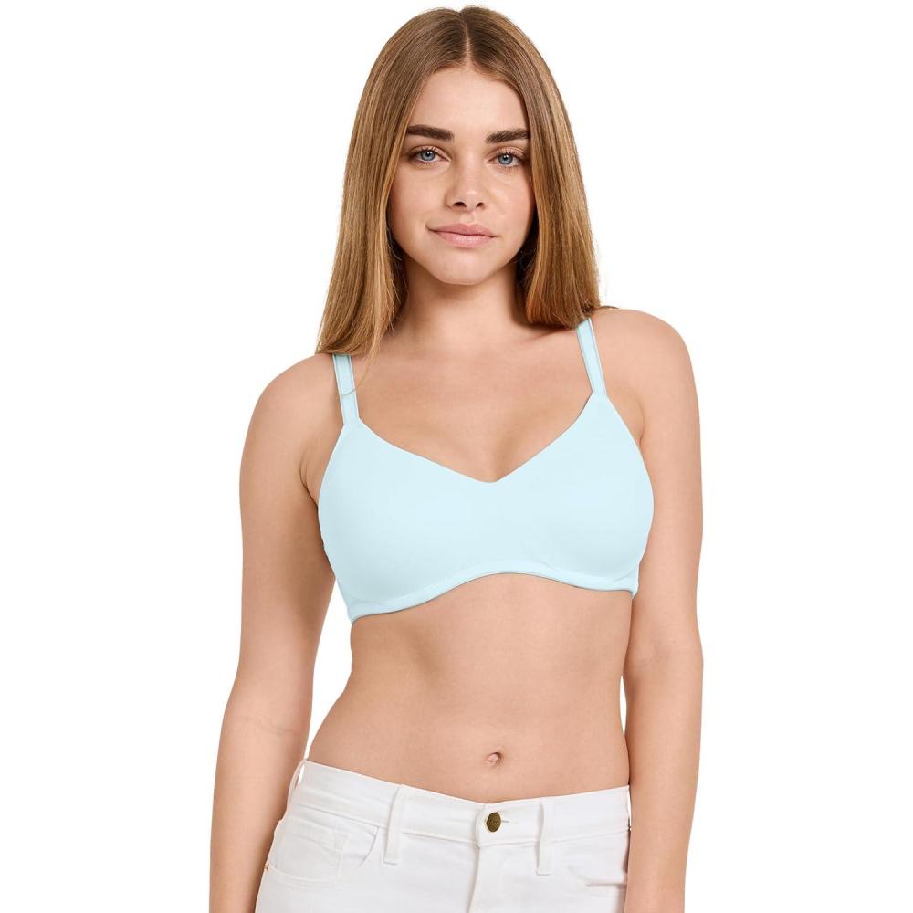 imageJockey Womens Bra Smooth ampamp Sleek Microfiber Full Coverage Wirefree TShirt BraEcho Blue