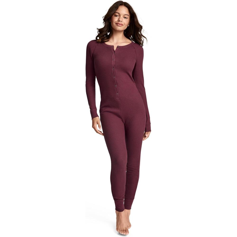 imageJockey Womens Loungewear Waffle Union SuitBlack Currant