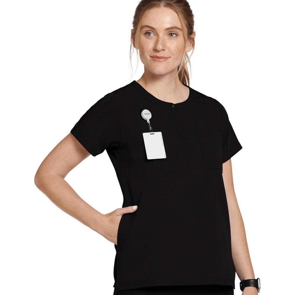 imageJockey Womens Scrubs Womens Henley Scrub TopBlack