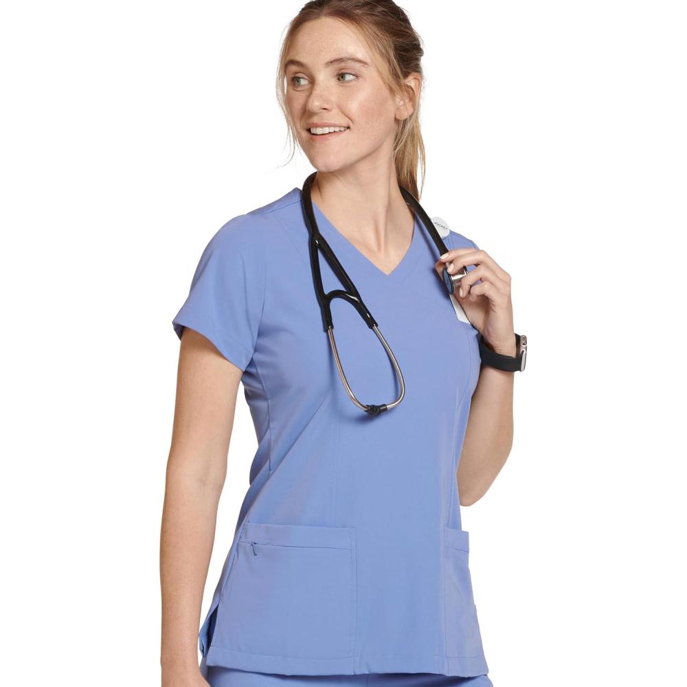 imageJockey Womens Scrubs Womens Mock Wrap Scrub TopCeil Blue