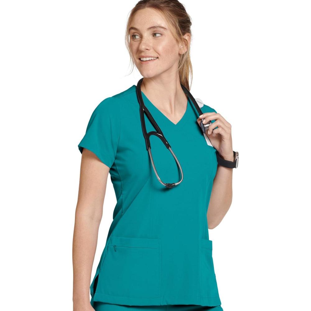 imageJockey Womens Scrubs Womens Mock Wrap Scrub TopTeal