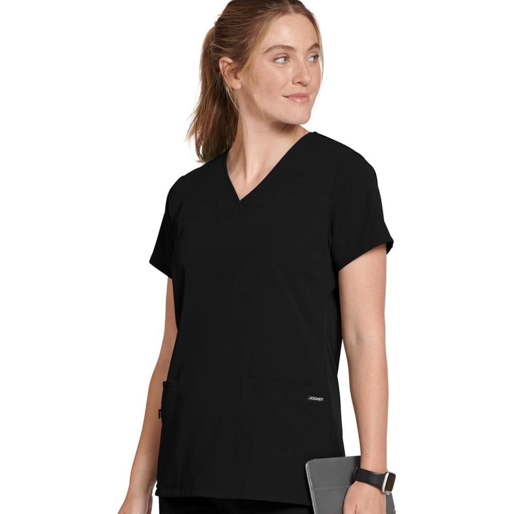 imageJockey Womens Scrubs Womens VNeck Crossover Scrub TopBlack