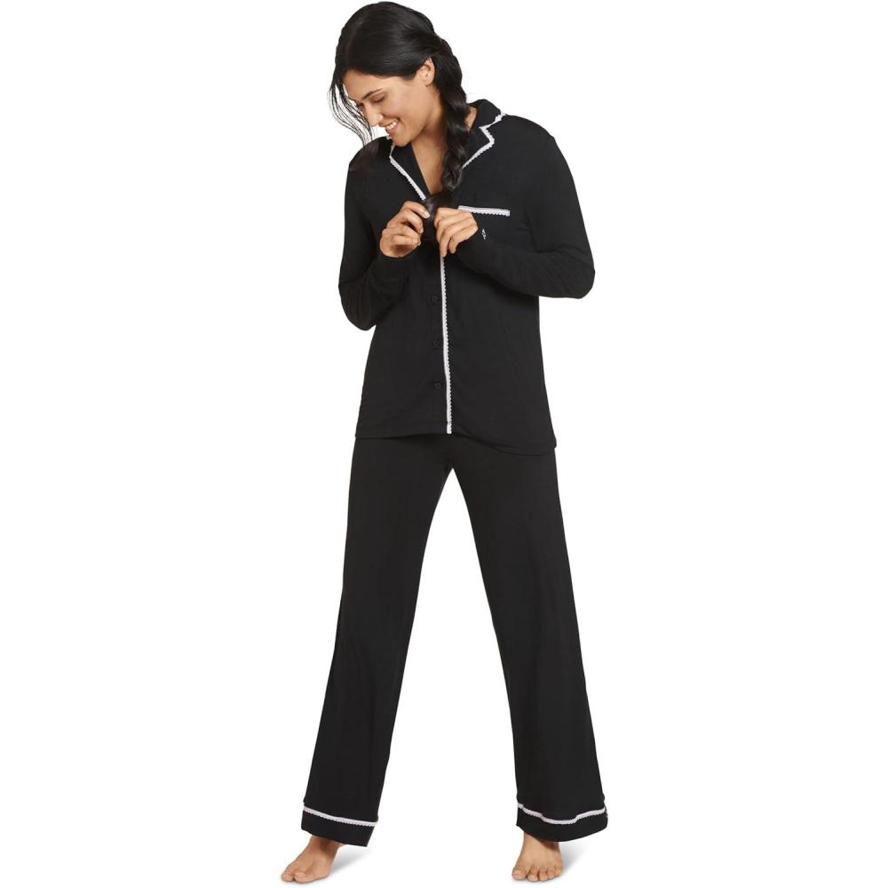 imageJockey Womens Sleepwear Cooling Modal Notch Collar Long Sleeve Top ampamp Pant SetBlack
