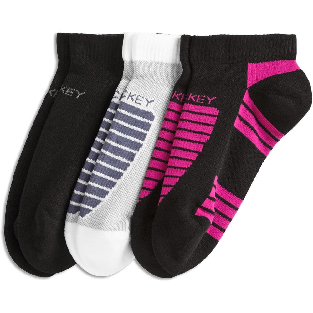 imageJockey Womens Socks Womens Sport LowCut Socks  3 PackBlackWhite on Light GreyBlack on Fuchsia