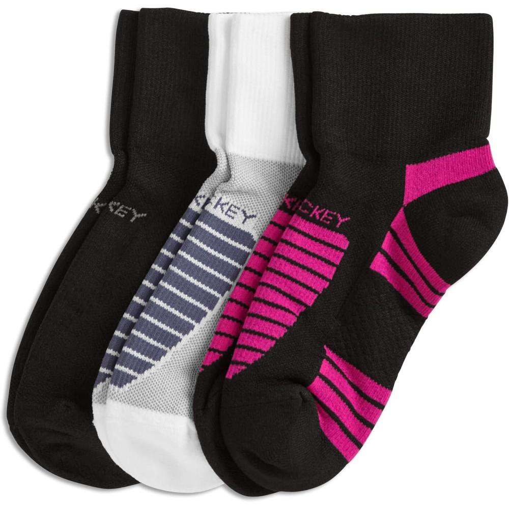 imageJockey Womens Socks Womens Sport Quarter Socks  3 PackBlackWhite on Light GreyBlack on Fuchsia