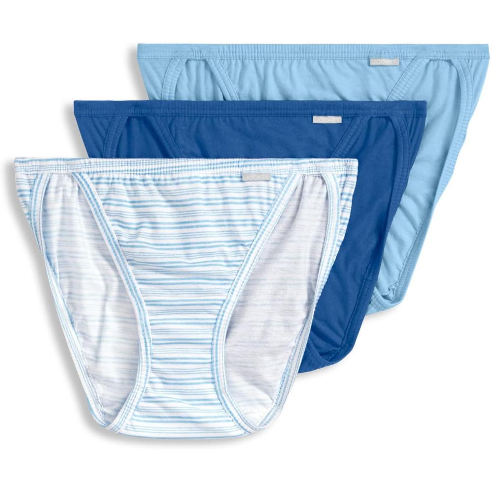 imageJockey Womens Underwear Elance String Bikini 3 PackBlue StardustBoardwalk StripeMarina Blue