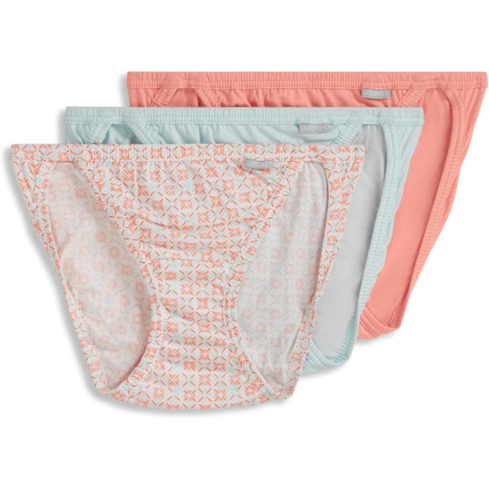 imageJockey Womens Underwear Elance String Bikini  3 PackParadise PeachPeach Garden GeoEcho Blue