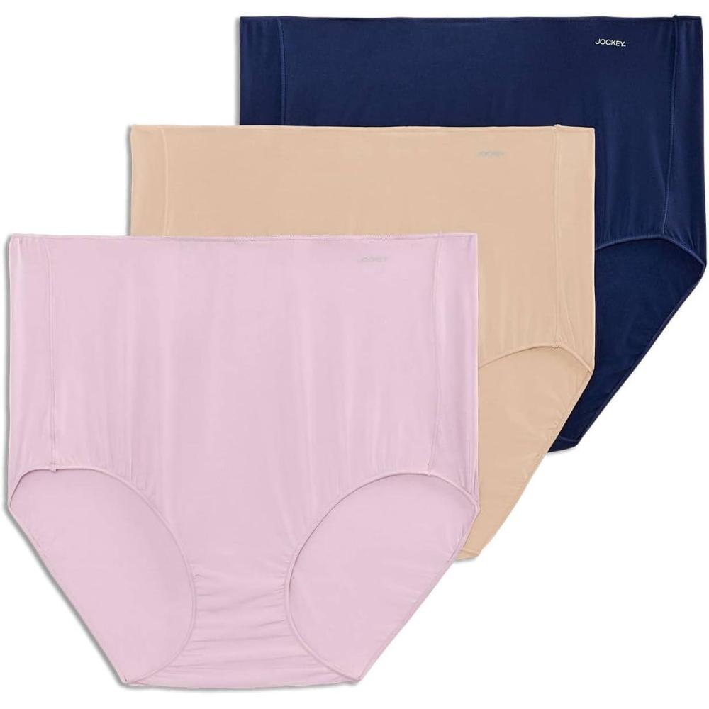 imageJockey Womens Underwear No Panty Line Promise Tactel Brief 3 PackLightFaded MauveJust Past Midnight