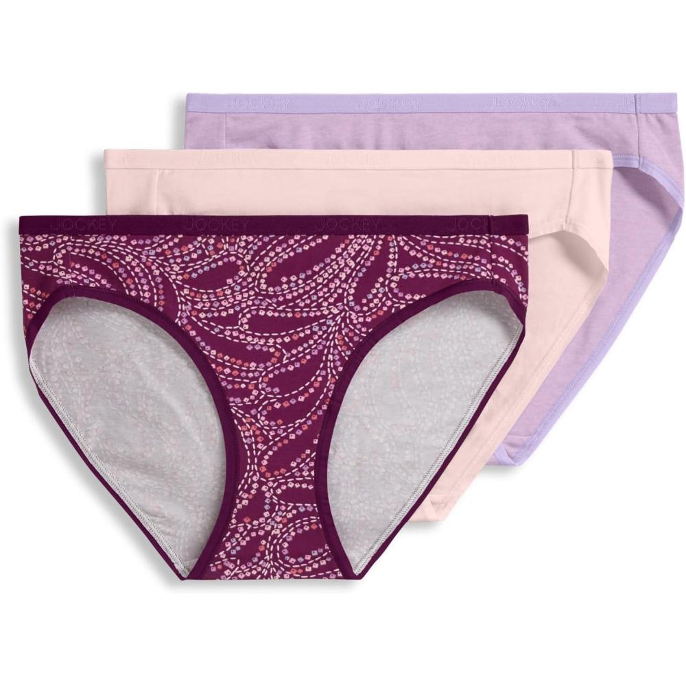 imageJockey Womens Underwear Organic Cotton Stretch Logo Bikini 3 PackLilac Cascade
