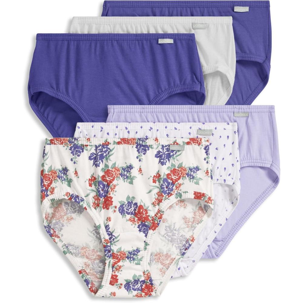 imageJockey Womens Underwear Plus Size Elance Hipster 6 PackFloral WallpaperFuture DuskGrape Brush DotWhiteViolet VeilFuture Dusk