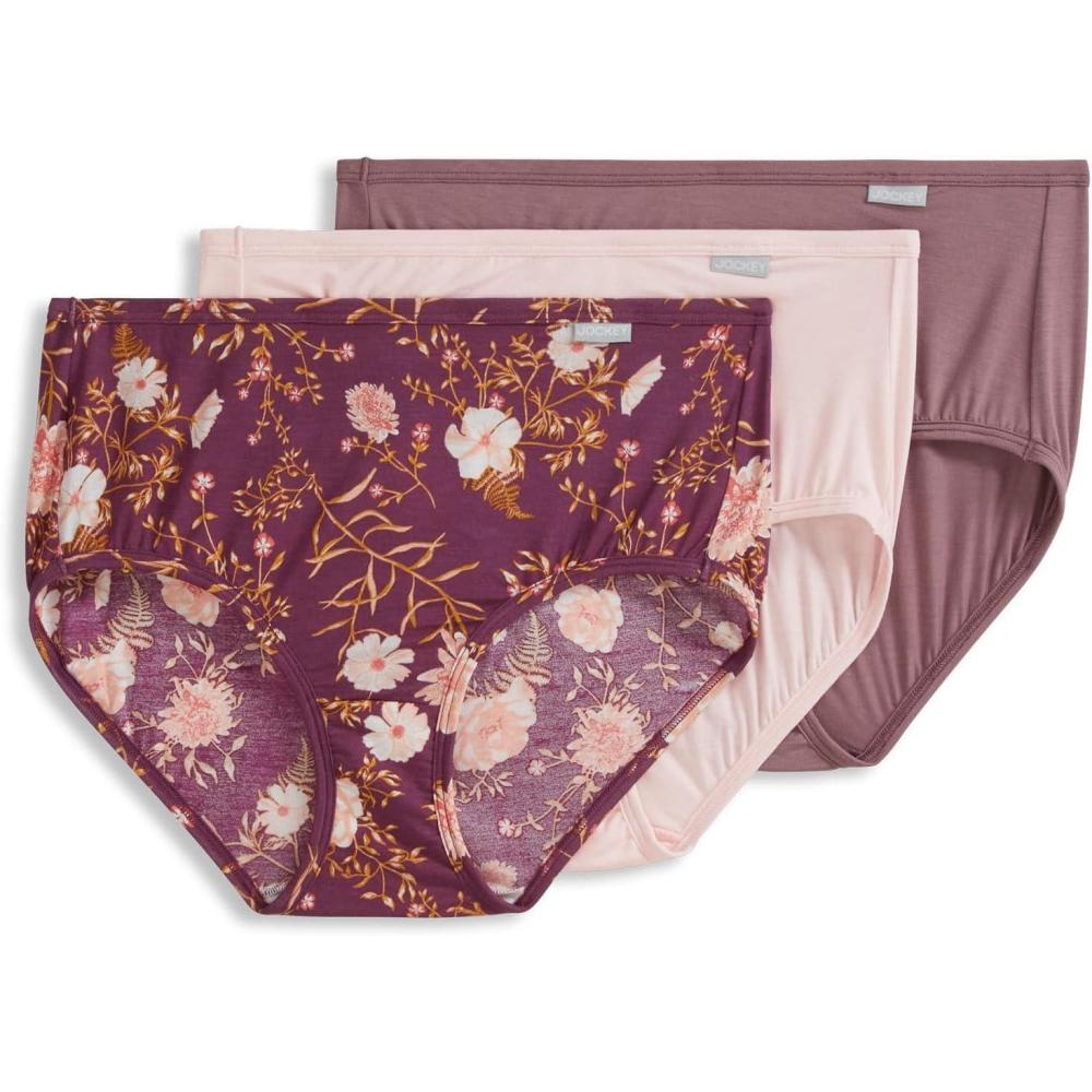 imageJockey Womens Underwear Supersoft Brief 3 PackDreamy Floral ThicketPrimrose PinkPurple Haze
