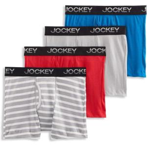 Jockey Boys’ Underwear Cotton Blend Boxer Brief – 4 Pack(Space Blue/Grey Dove/Brilliant Red/Grey Stripe)
