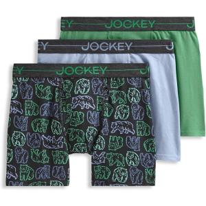 Jockey Boys’ Underwear Cotton Stretch Boxer Brief – 3 Pack(Ursus Stamp/Shower/Sea Grass)