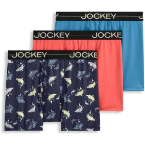 Jockey Boys’ Underwear Microfiber Stretch Boxer Brief – 3 Pack(Blue Chambray/Yellow Sharks/Tropical Coral)