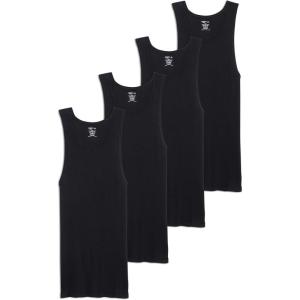 Jockey Men’s Undershirt 100% Cotton A-Shirt Tank – 4 Pack(Black)