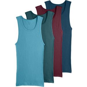 Jockey Men’s Undershirt 100% Cotton A-Shirt Tank – 4 Pack(Black Currant/Teal/Coastline/Nocturne)