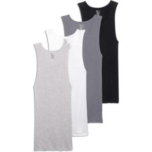 Jockey Men’s Undershirt 100% Cotton A-Shirt Tank – 4 Pack(Black/Lantern Grey/Grey Heather/White)