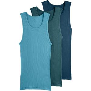 Jockey Men’s Undershirt 100% Cotton Big Man A-Shirt Tank – 3 Pack(Curious Teal/Coastline/Nocturne Blue)